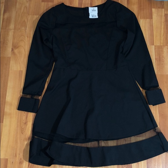 💋 Sheer Hem Black Dress 💋 - Picture 1 of 4